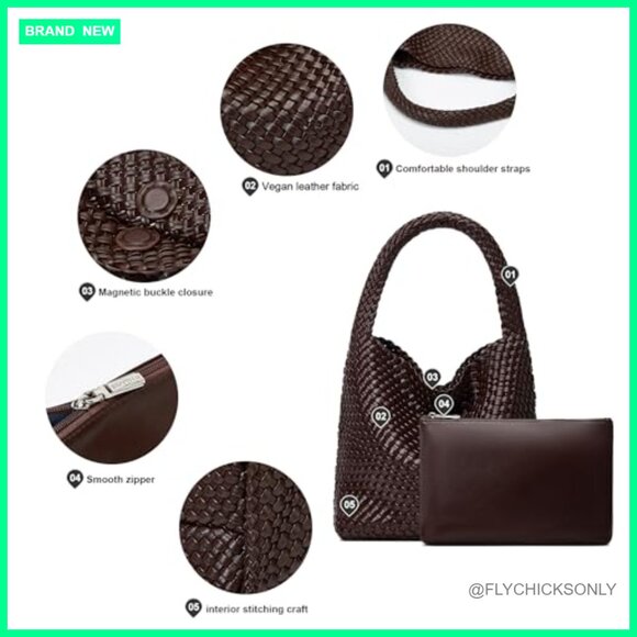 Handmade Vegan Leather Tote Bag with Magnetic Closure and Clutch - Picture 6 of 7